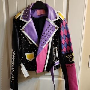 Colorful Studded Leather Biker Jacket